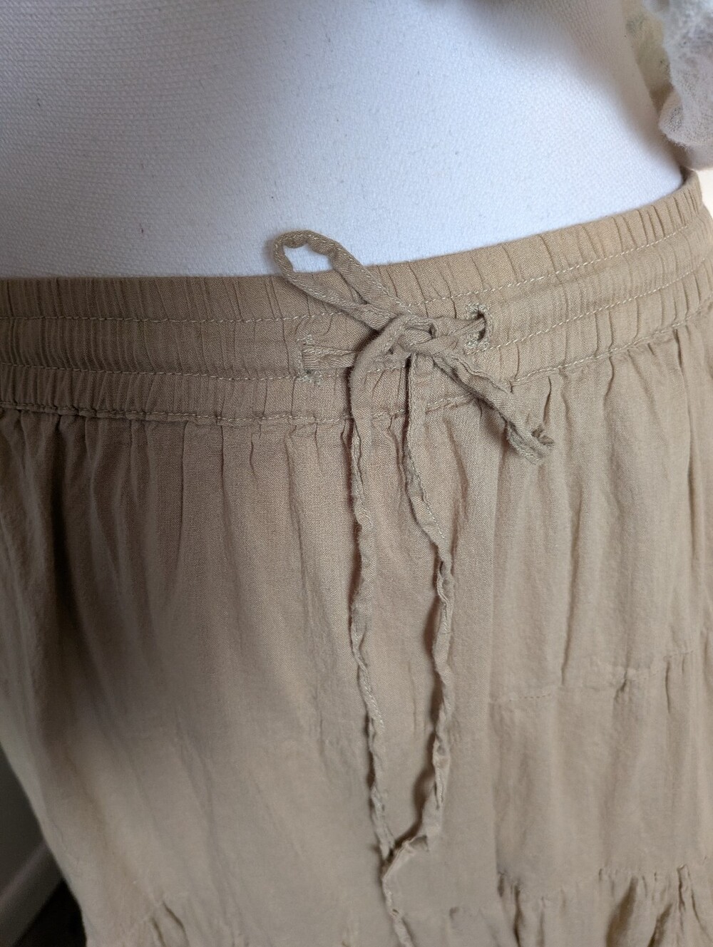 Jane Ashley Tiered Midi Skirt Tan Cotton Boho Cottagecore M - Picture 2 of 8